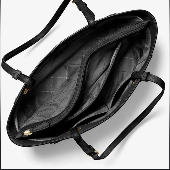 Michael Kors Black Gold Tote Handbag Women’s Purse Leather Walsh Mk Zipper - Picture 2 of 15